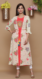 Women's Beige Rayon Embroidered Jacket Style Kurta