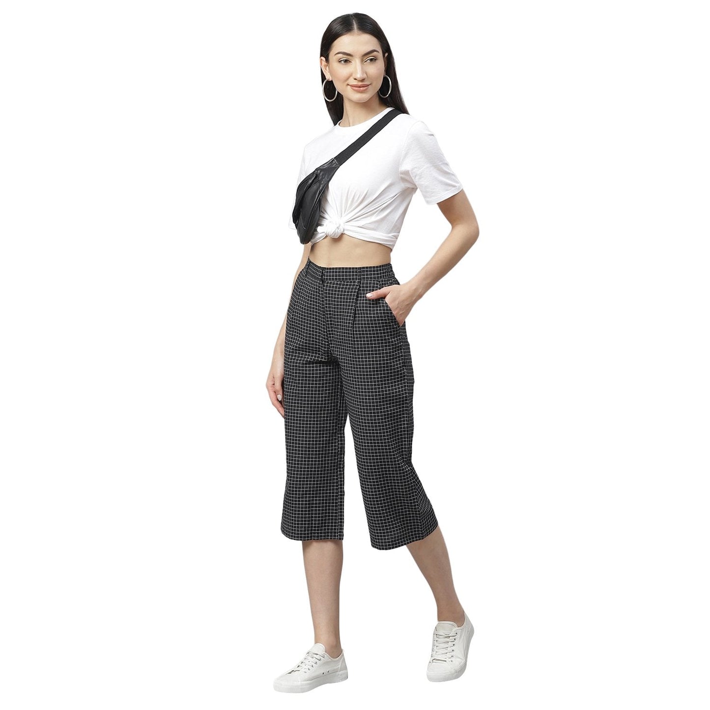 Women Black Cotton Culotte Trouser by Myshka (