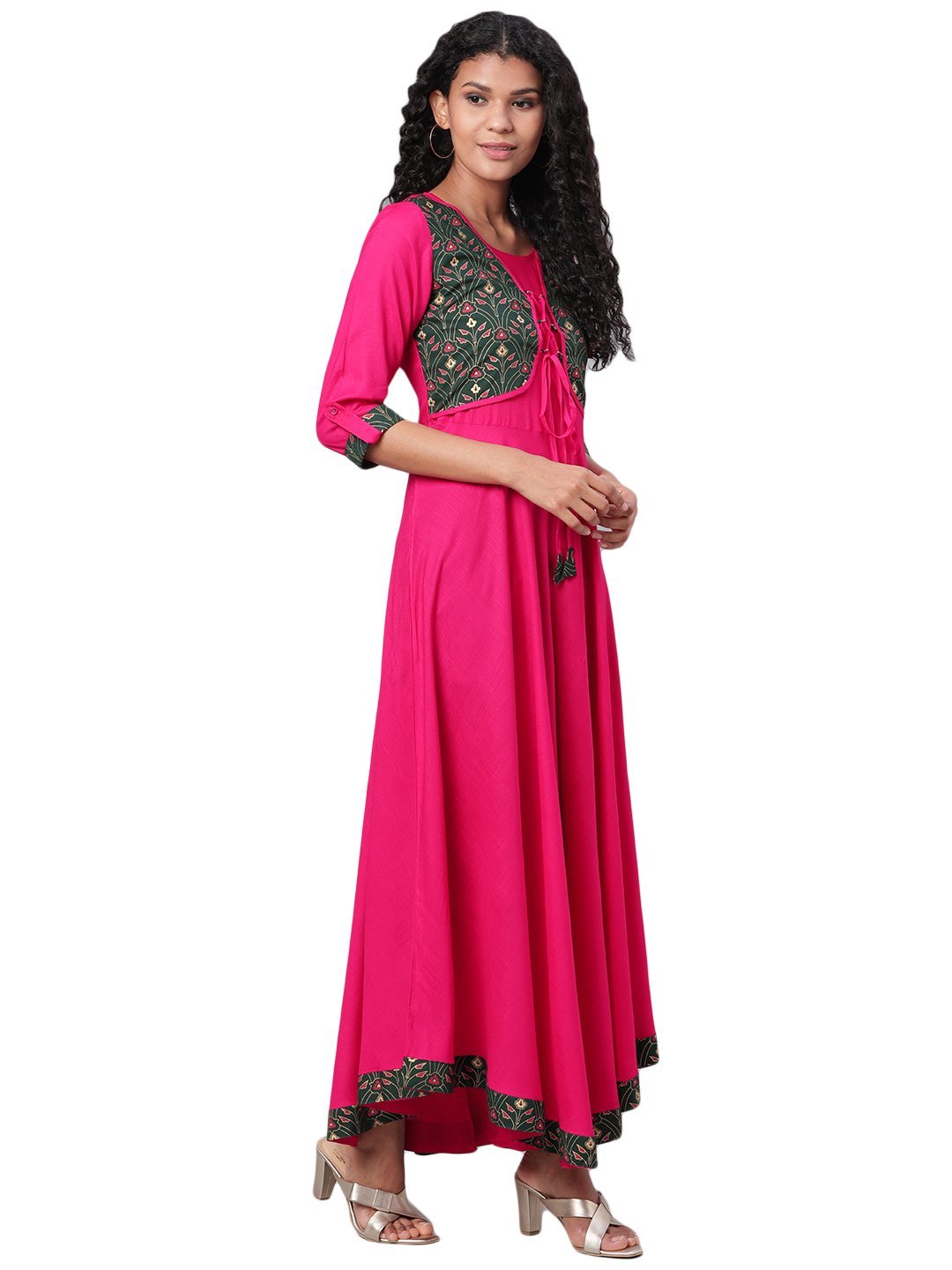Women's Multi Printed 3/4 Sleeve Rayon Round Neck Dress