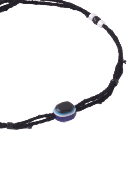 Women's Set Of 2 Evil Eye Adjustable Black Anklets