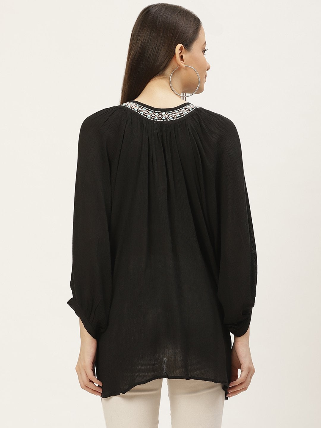 Women's Black Rayon Crepe Embroided Top (1pc)