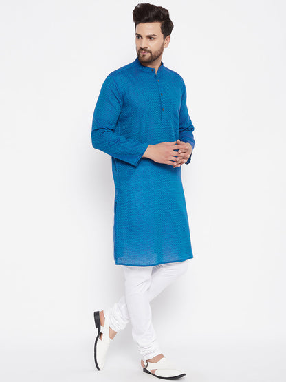 Men's Cotton Blue Straight Kurta