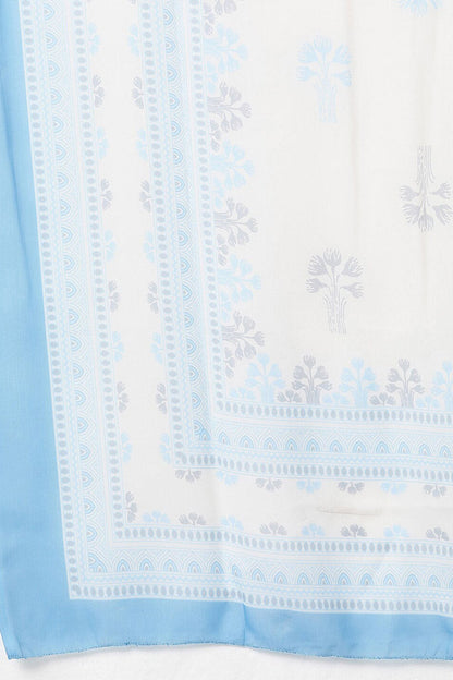 Women's Blue White Floral Printed Regular Kurta With Pants Dupatta