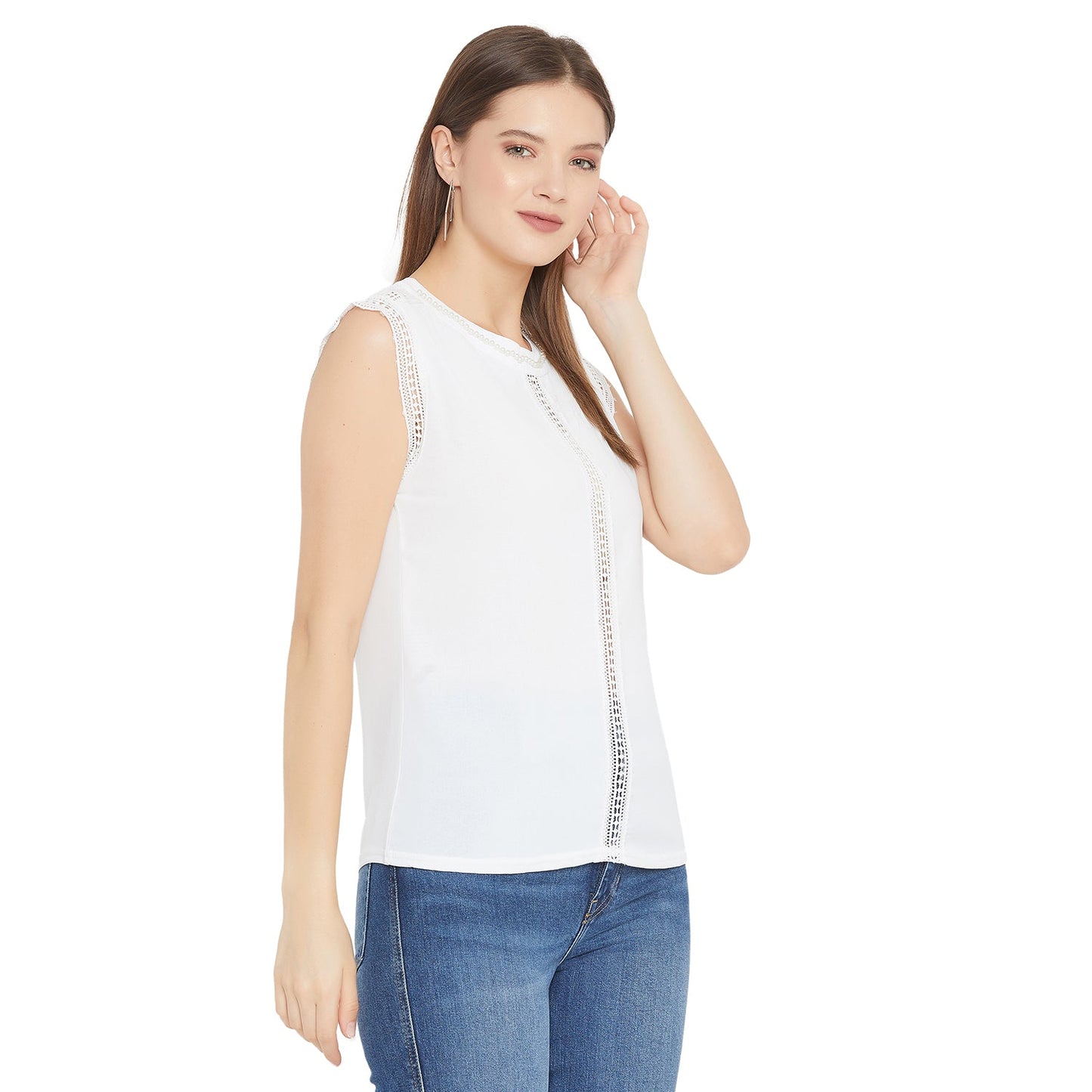 Women's Embellished Self Design Round Neck