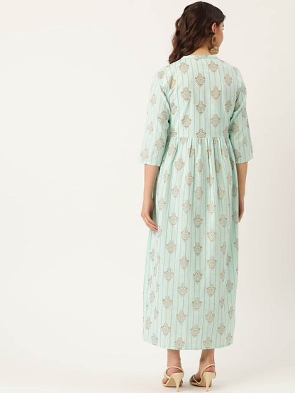 Women's Cotton Gold Printed & Button detailing Anarkali Kurta