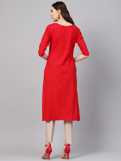 Women Orange Cotton Kurta by Myshka (