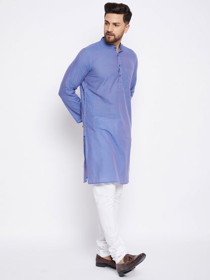 Men's Cotton Striped Blue Kurta