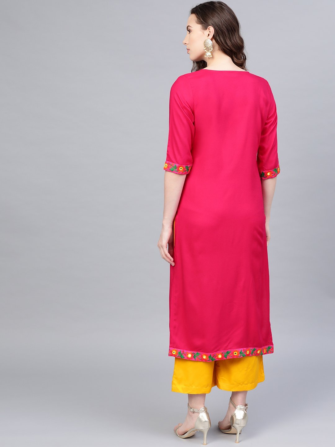 Women Pink Cotton Kurta Palazzo Set by Myshka (