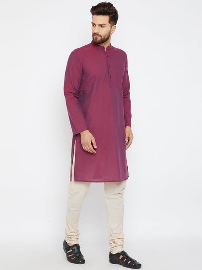 Men's Magenta Solid Cotton Kurta