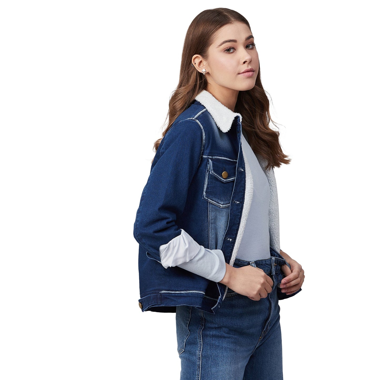 Women's Denim Jacket with Soft Warm Faux Fur Lining inside