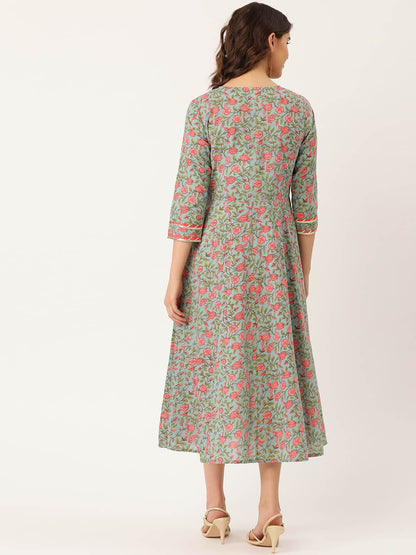 Women's Cotton Floral Printed & Gota Work detailing Anarkali Kurta
