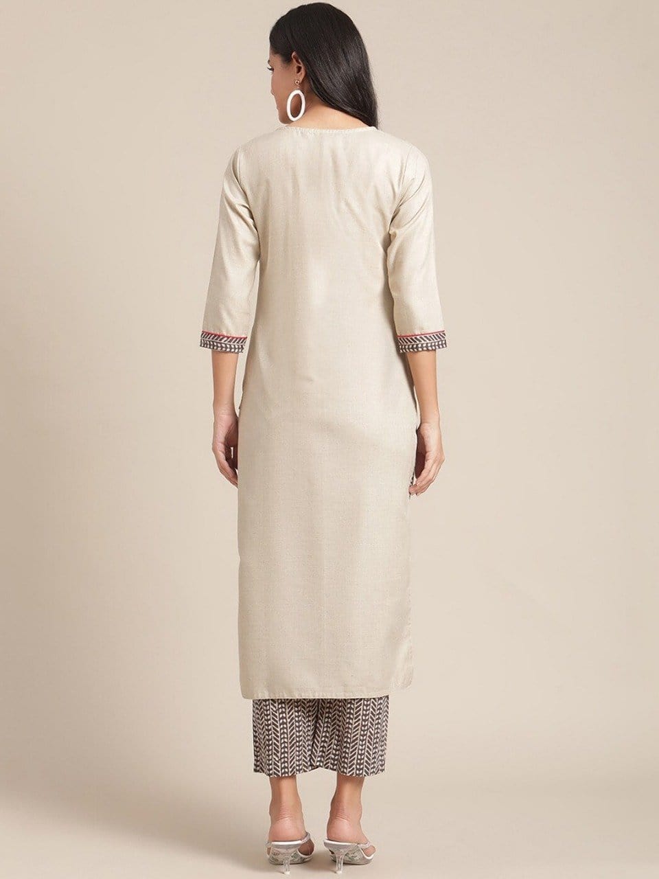 Women's KSUT Women Cream-Coloured Printed Kurta with Trousers
