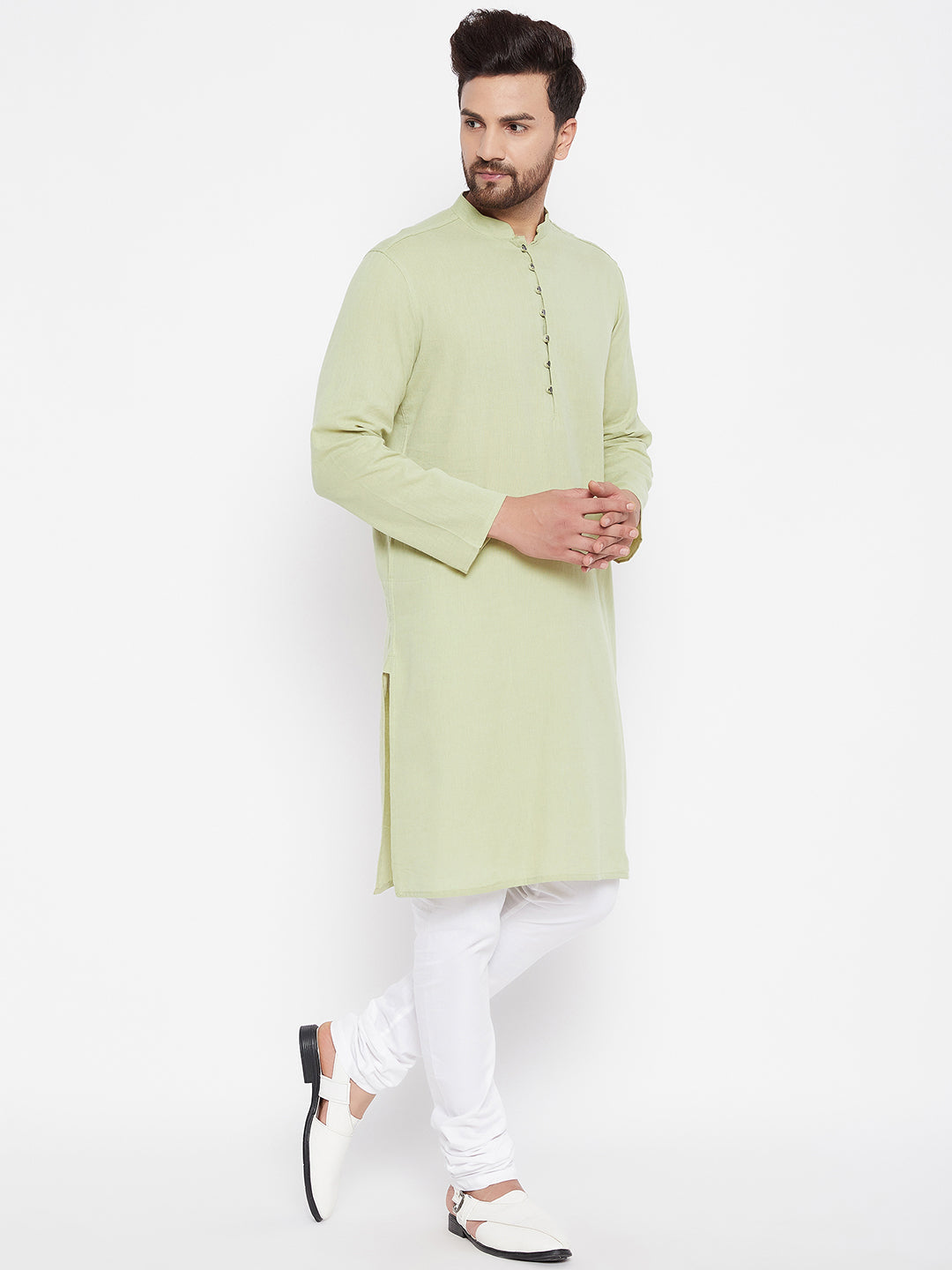 Men's Solid Green Linen Kurta