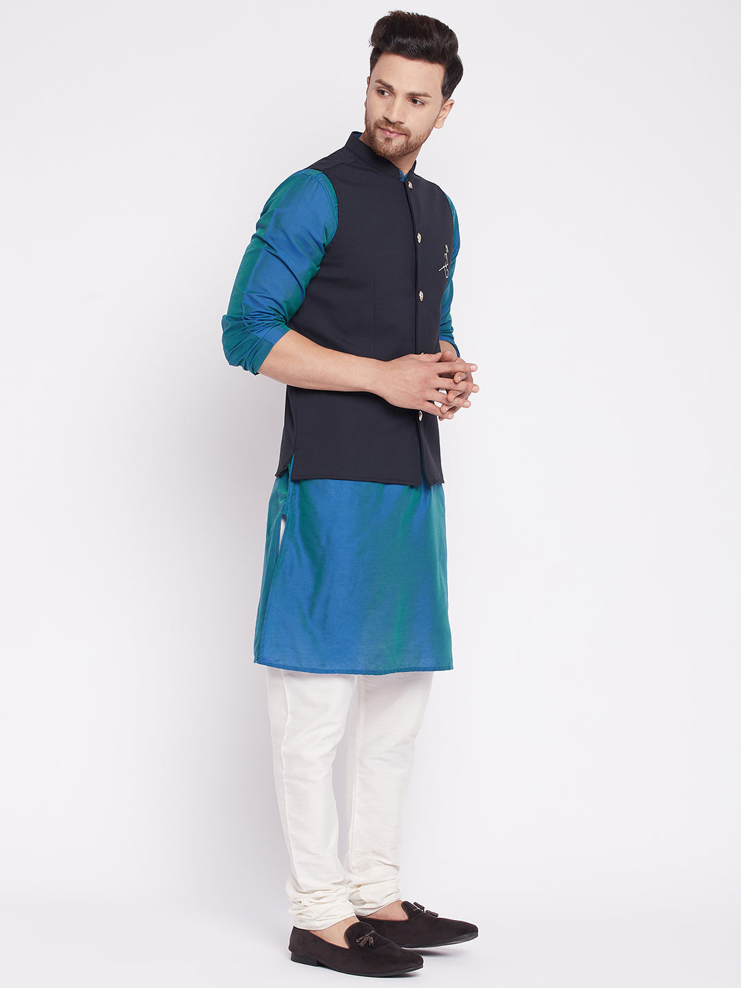 Men's Nehru Jacket With Embroided Insignia Of Lord Krishn