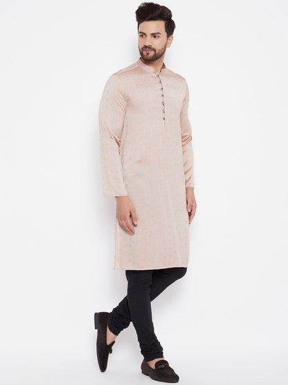 Men's Woven Design Off Beige Straight Kurta