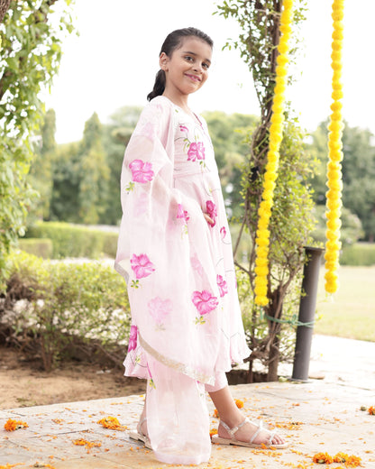 Girl's Dandelion Pink Muslin Silk Handcrafted Suit Set
