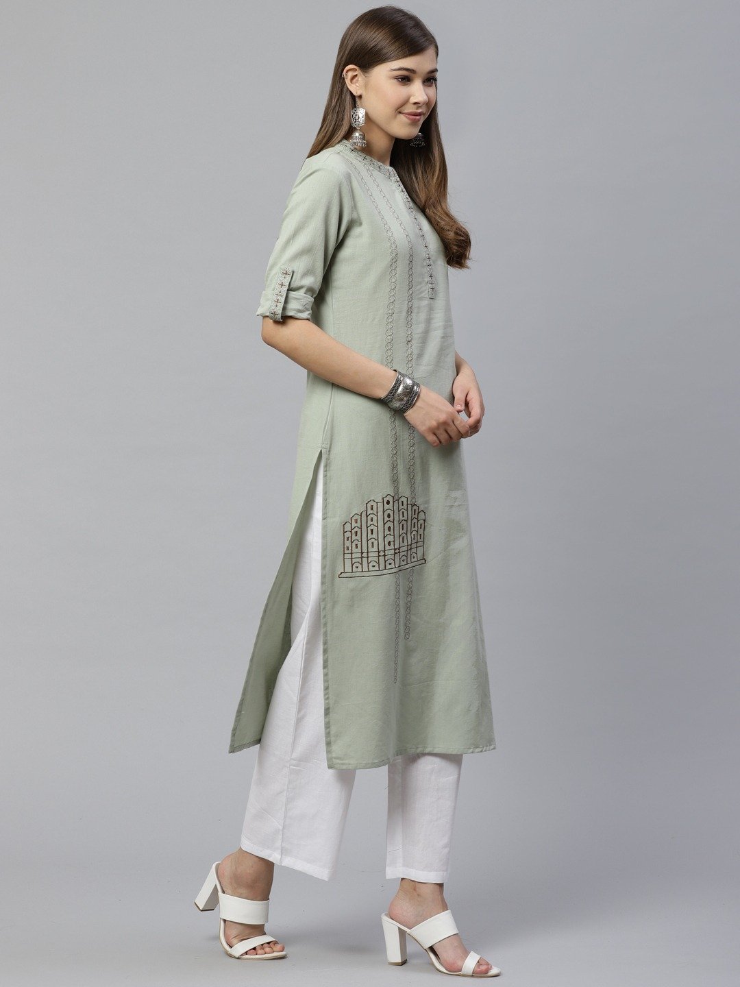 Women's Dusty Green Embroidered Kurta