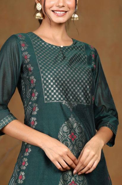 Women's Black Modal Chanderi Printed Straight Kurta