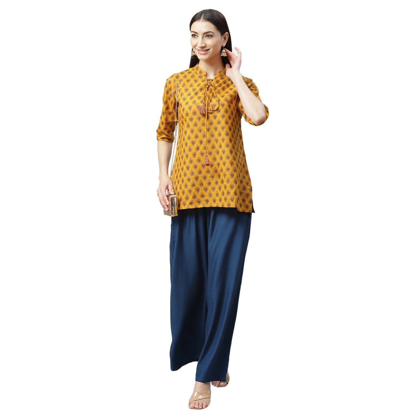 Women's Blue Cotton Solid Casual Trouser