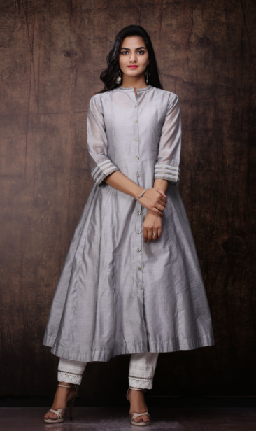 Women's Chanderi Embellished Jacket Style 2 Piece Kurta