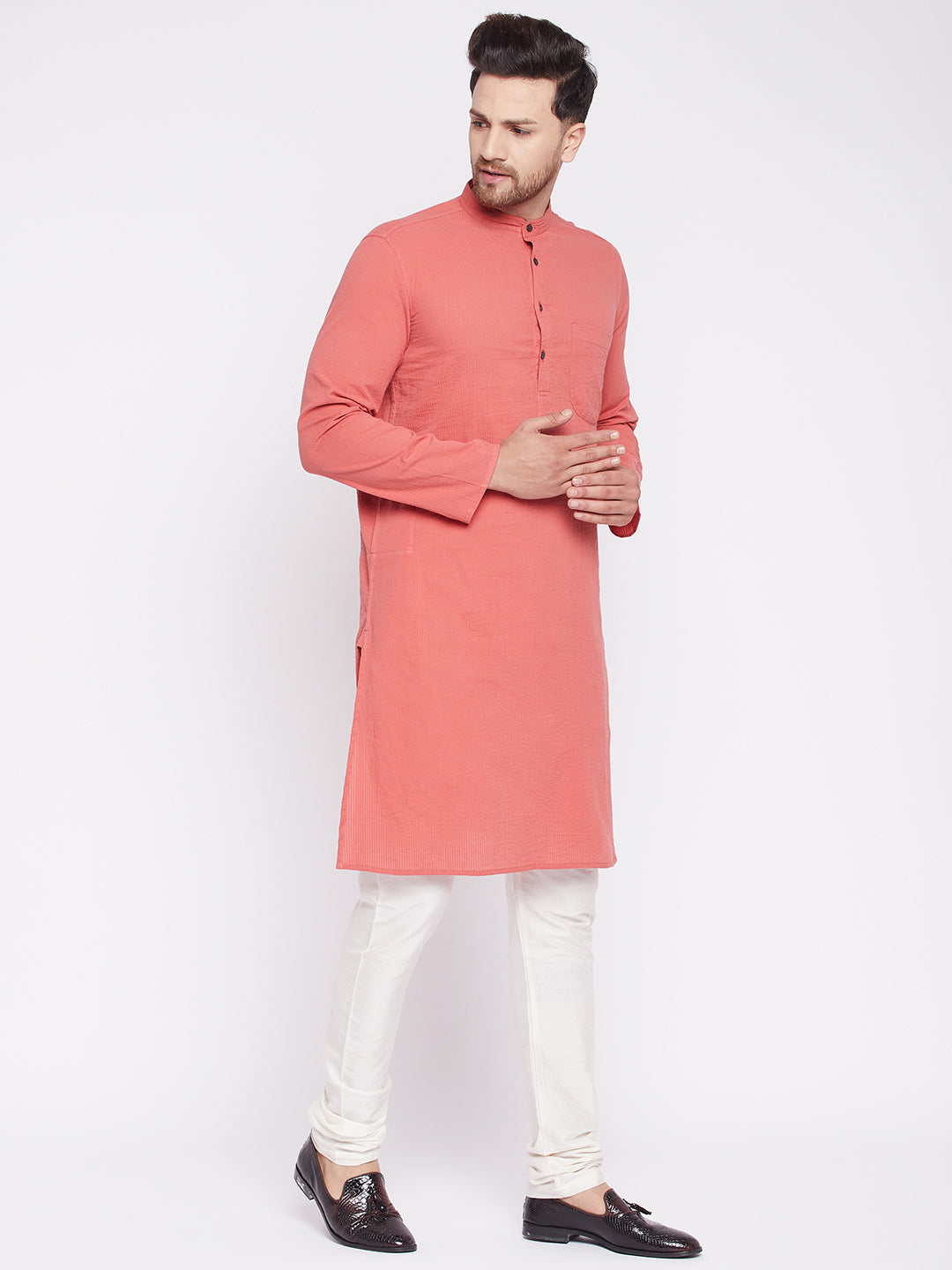 Men's Long Kurta with Band Colla