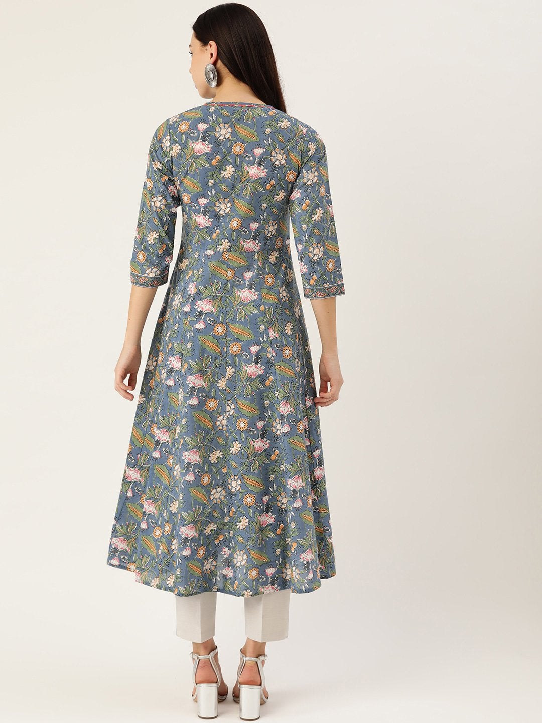 Women's Blue Cotton Anarkali Kurta