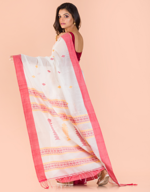 Women's Off white handwoven cotton saree