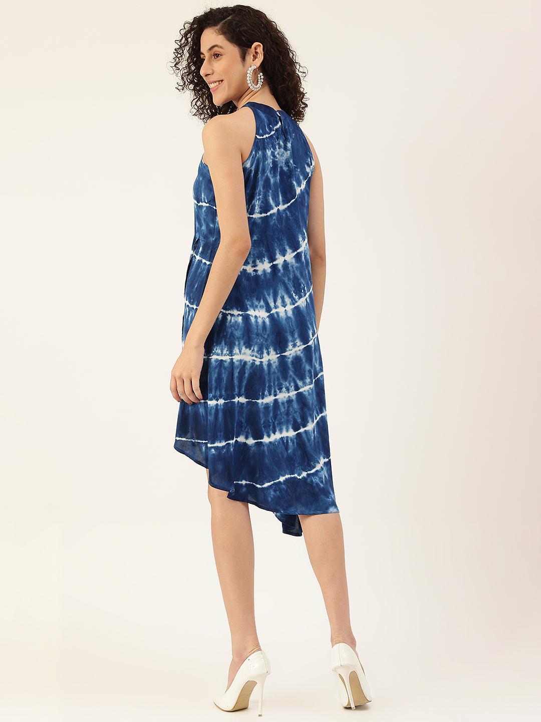 Women's Indigo Lehriya Halter Tie-dye Rayon Dress
