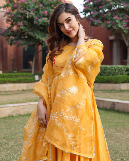 Women's Yellow Popcorn Gotapatti Suit Set
