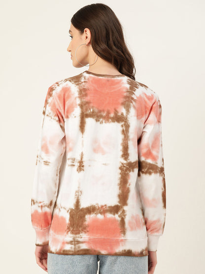 Women's White and Pink Checks Tie Dye Sweat Shirt