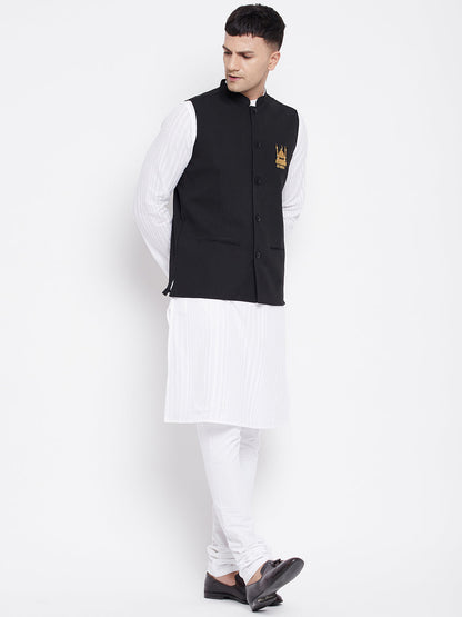 Men's White Kurta Sets with Eid Insignia Jackets (2PC