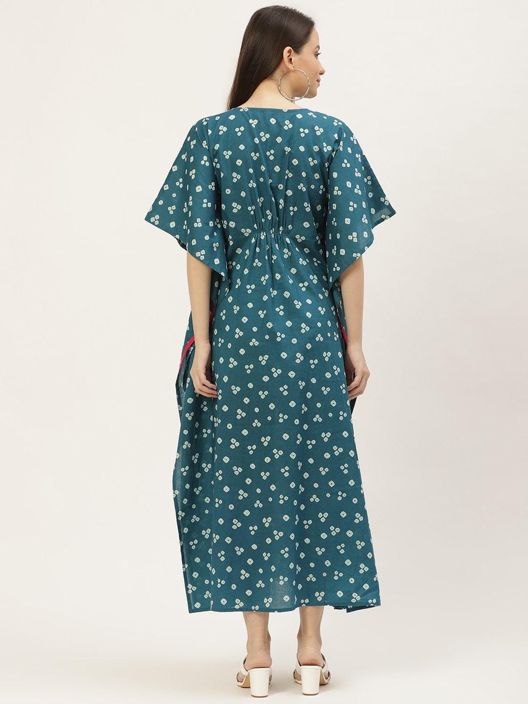 Women's Blue Printed & Embroided Kaftan Dress (1pc)