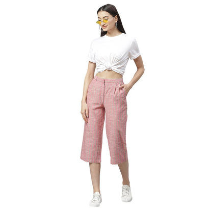Women Pink Cotton Cullote Trouser by Myshka (