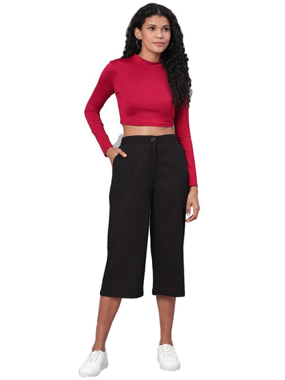 Women's Black Solid Cotton Trouser