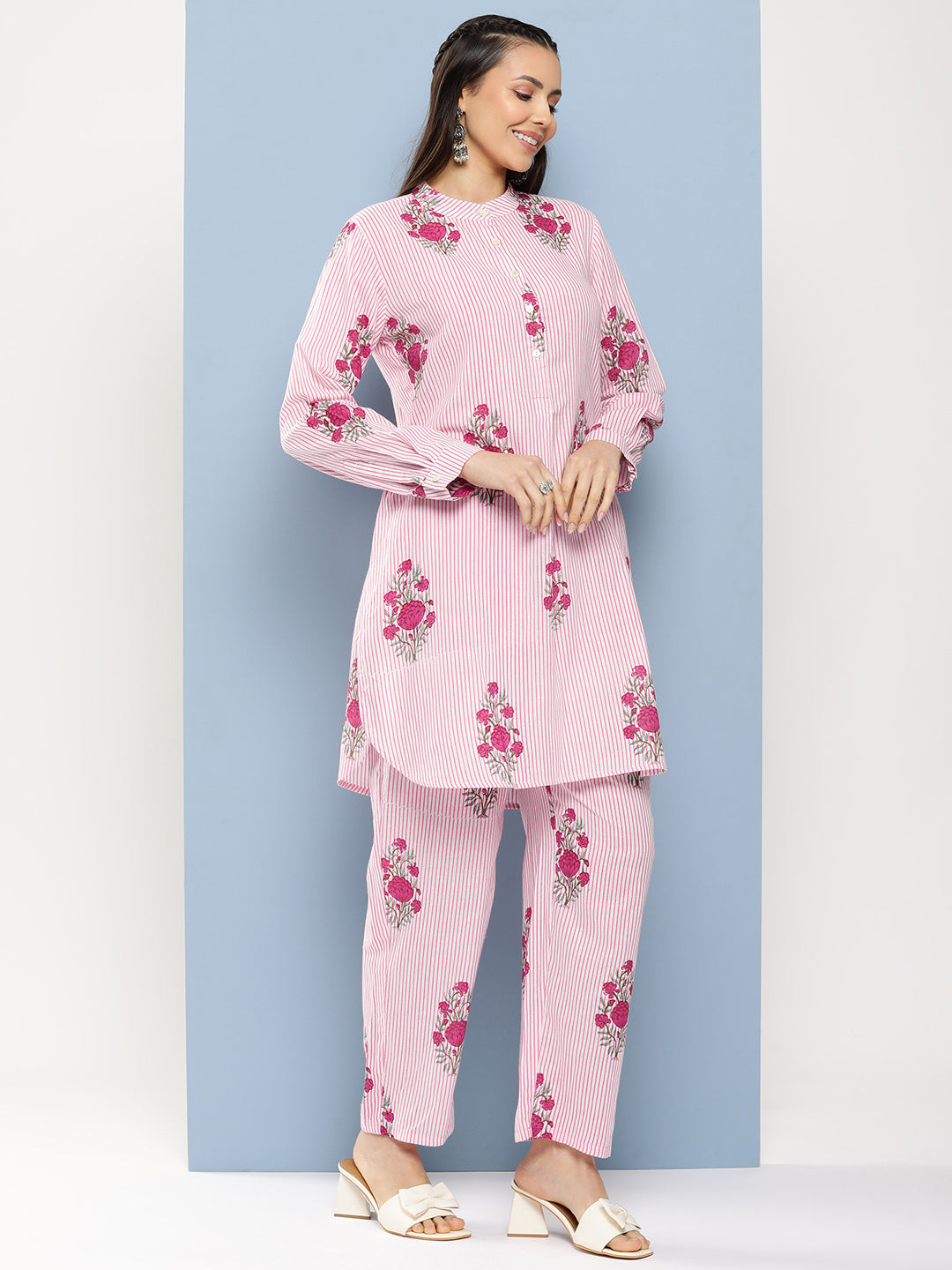 Women's Pink Floral Print Tunic Set