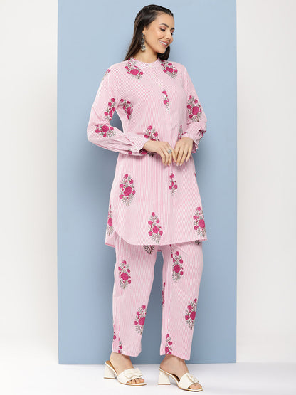 Women's Pink Floral Print Tunic Set