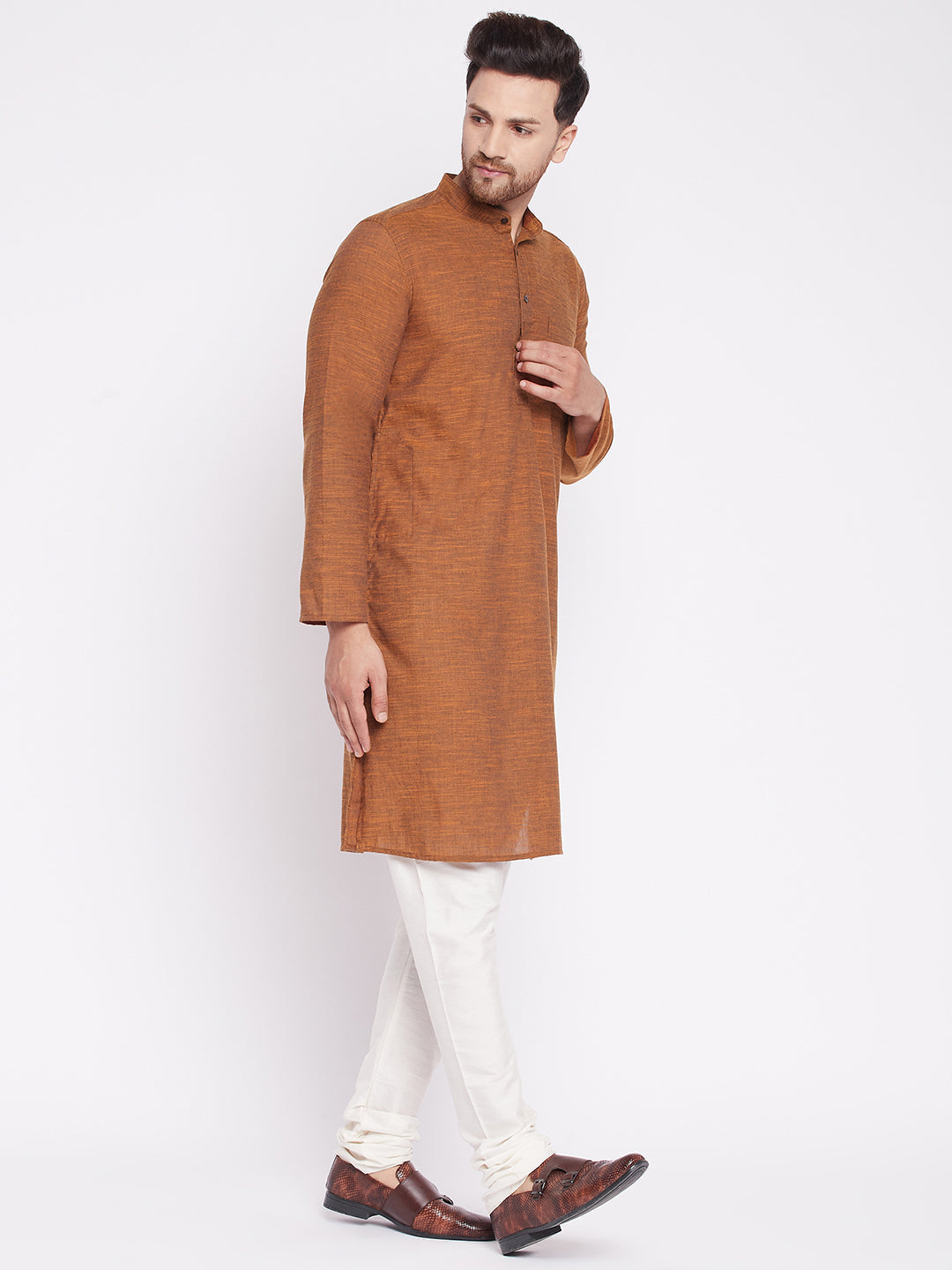 Men's Long Kurta with Band Colla