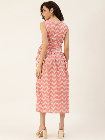 Women's Zig-zag printed Cotton Kurta with Belt