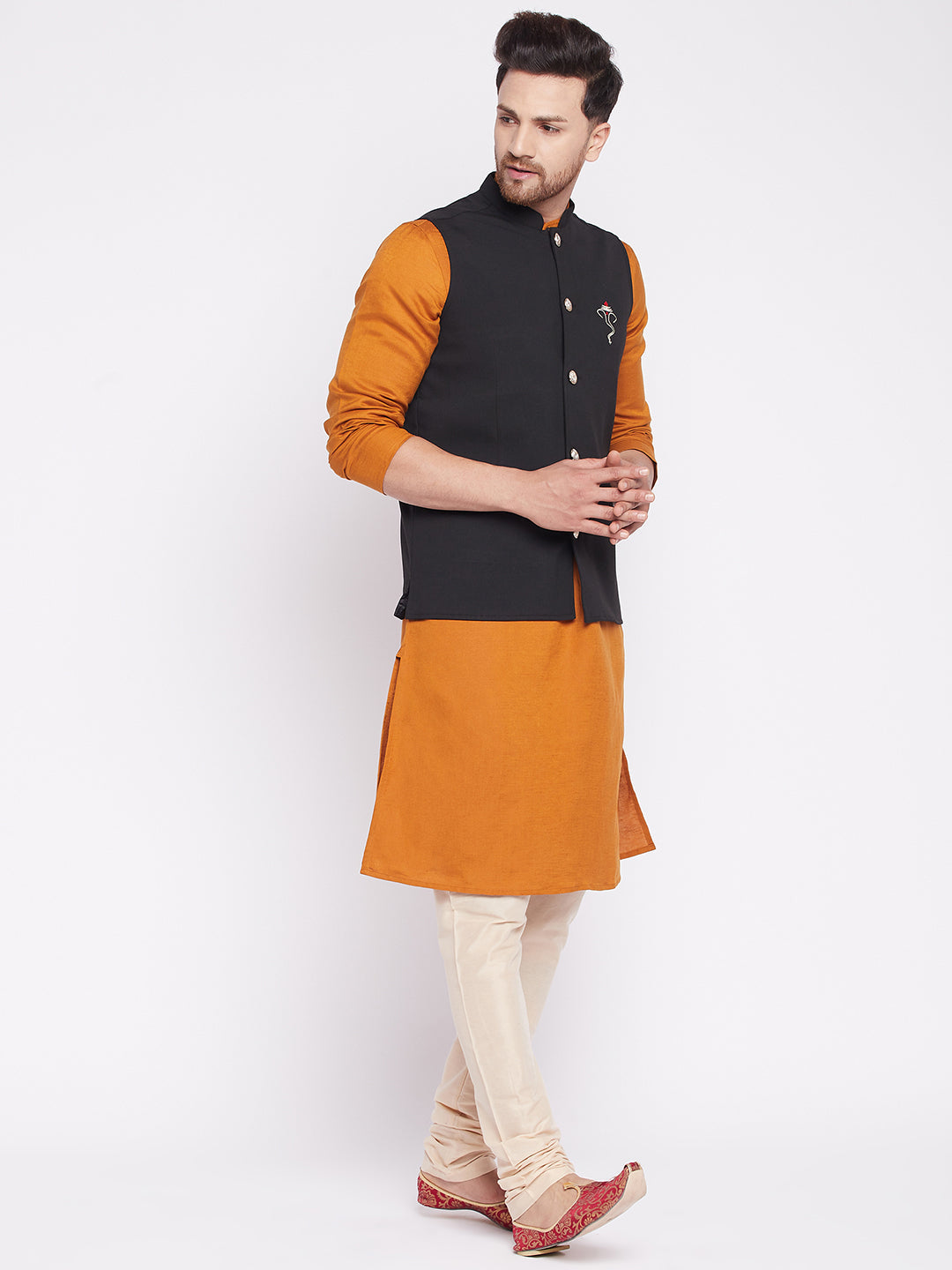 Men's Nehru Jacket With Embroided Insignia Of Lord Ganesh