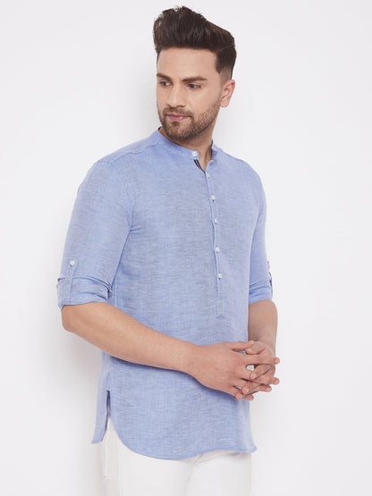 Men's Lilac Blue Cotton Shirt Kurta