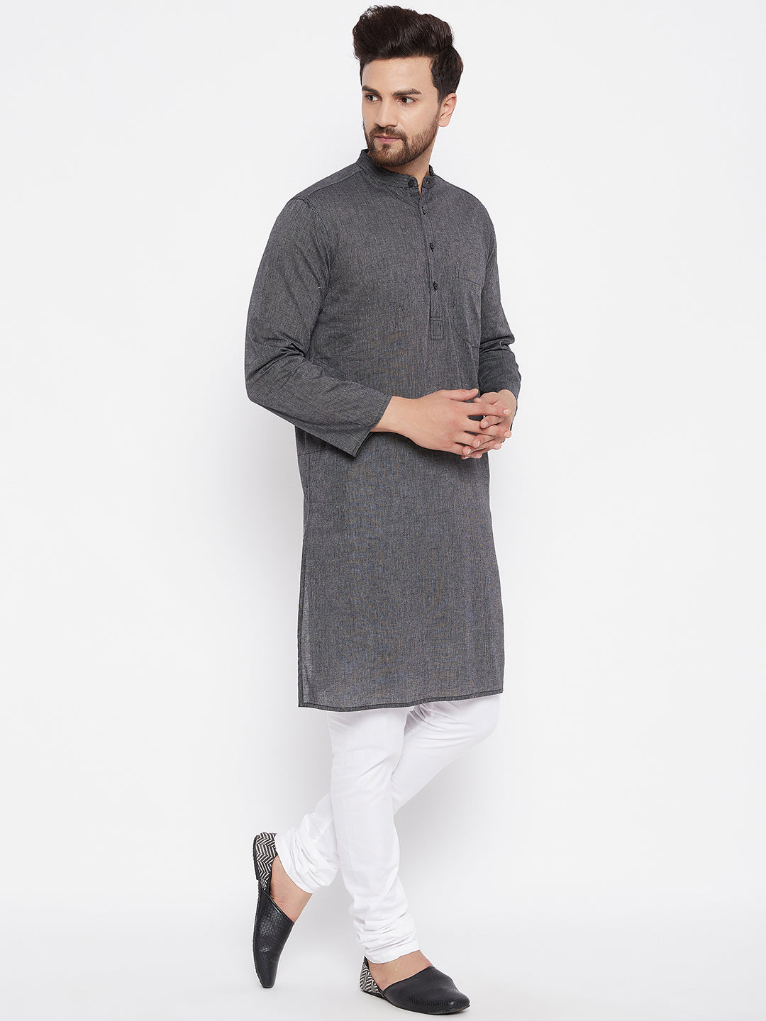 Men's Cotton Striped Grey Kurta