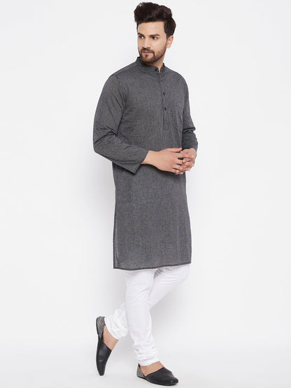 Men's Cotton Striped Grey Kurta