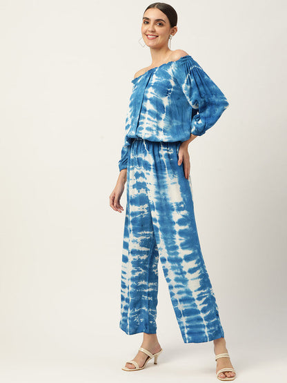 Women's Blue White Tie Dyed Co-Ords
