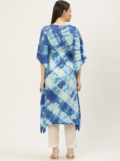 Women's Blue & Off White Dyed Extended Sleeves Kaftan Kurta (1pc)