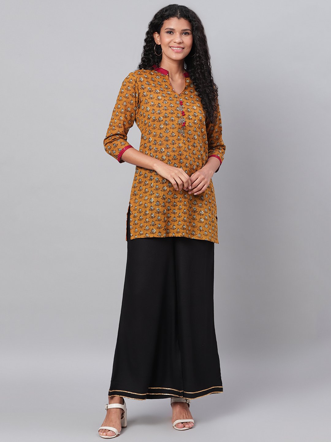 Women Black Solid Palazzo by Myshka (