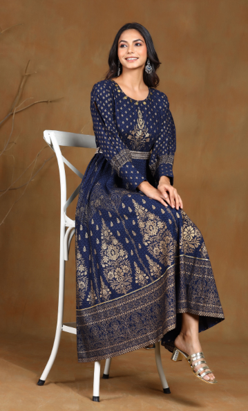 Women's Rayon Printed Flared Dress With Bel