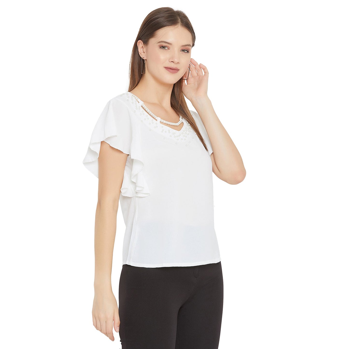 Women's Embellished Self Design Round Neck