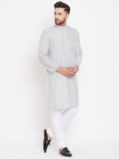 Men's Cotton White Striped Kurta