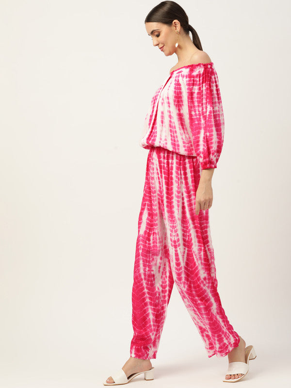 Women's Pink White Tie Dyed Co-Ords