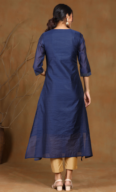 Women's Black Modal Chanderi Printed Straight Kurta